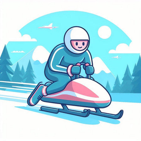 Snowboarder riding a snowmobile in the mountains, vector illustrationのイラスト素材