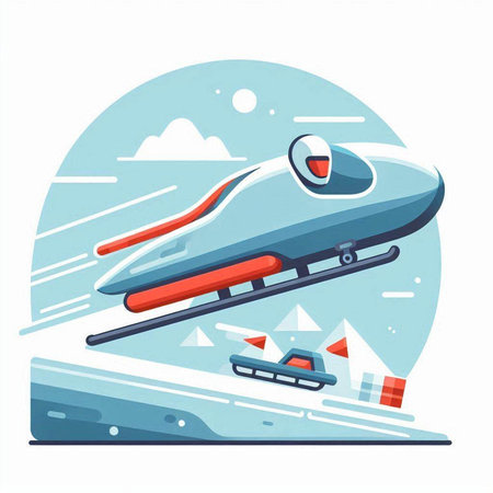 Vector illustration of a snowmobile on the background of mountains and clouds.のイラスト素材