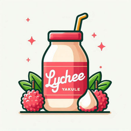 Lychee smoothie in a glass jar. Vector illustration.のイラスト素材