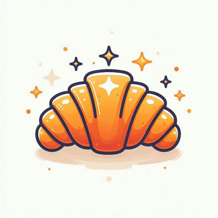 Cute cartoon croissant. Vector illustration on white background.のイラスト素材