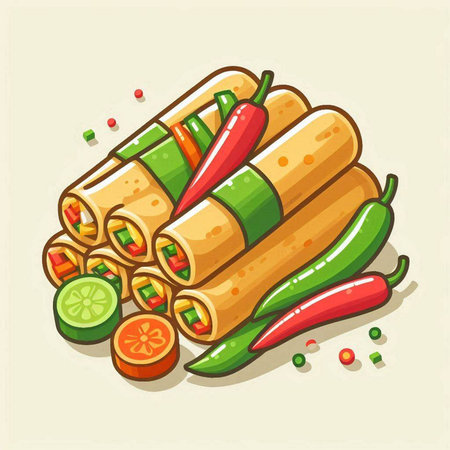 Illustration of a set of rolls with vegetables. Vector illustration.のイラスト素材