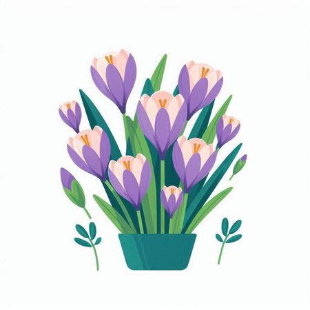 Bouquet of crocuses in a vase. Vector illustration.のイラスト素材