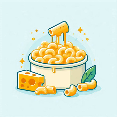 Illustration of a bowl of macaroni, cheese and honeyのイラスト素材