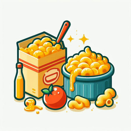 Illustration of Macaroni and Cheese in a Bowl. Vector.のイラスト素材
