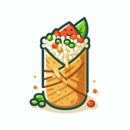 Vector illustration of a roll with rice and vegetables on a white backgroundのイラスト素材