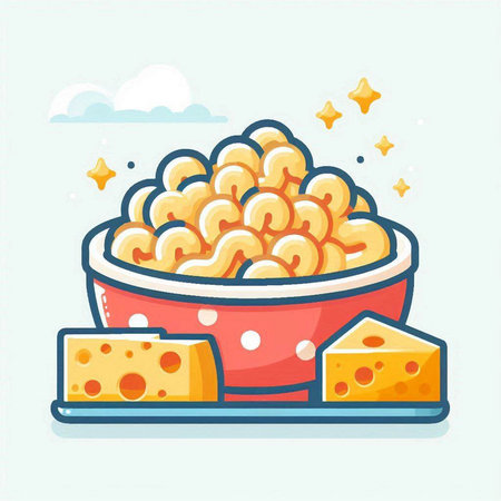Illustration of a bowl of macaroni with cheese and starsのイラスト素材