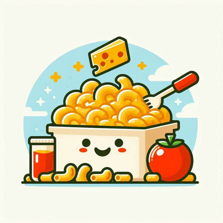 Illustration of a box with macaroni on a white backgroundのイラスト素材