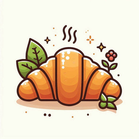 Croissant icon, vector illustration. Cute cartoon style.のイラスト素材
