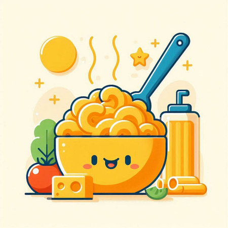 Illustration of a bowl of cornflakes and ingredients for cookingのイラスト素材