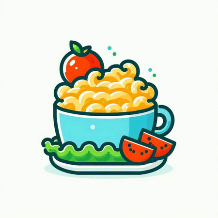 Vector illustration of a bowl of oatmeal with apple and watermelonのイラスト素材