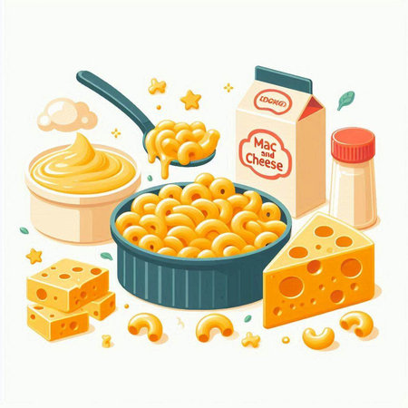 Vector illustration of macaroni in a bowl with cheese and butter.のイラスト素材