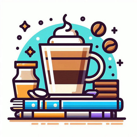 Coffee shop line art icon. Vector illustration in flat styleのイラスト素材