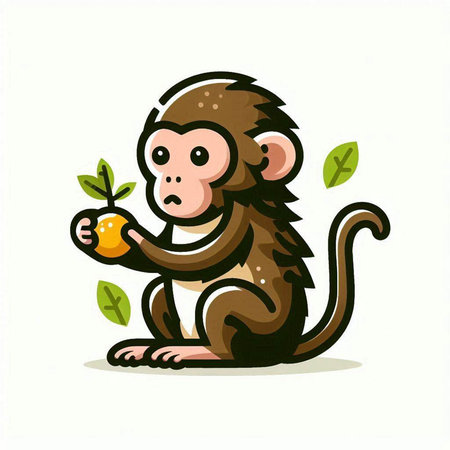 Monkey with an apple. Vector illustration on a white background.のイラスト素材
