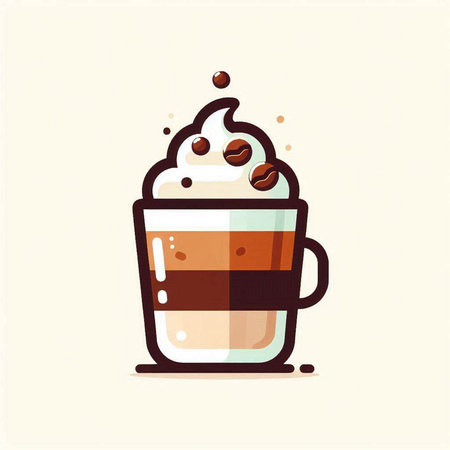 Coffee in a glass with whipped cream. Vector illustration.のイラスト素材