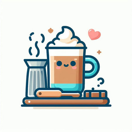 Coffee mug with whipped cream in cartoon style. Vector illustration.のイラスト素材