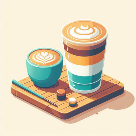 Coffee in a cup on a wooden table. Vector illustrationのイラスト素材