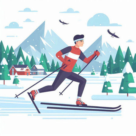 Cross-country skiing. Winter sports. Flat style vector illustration.のイラスト素材