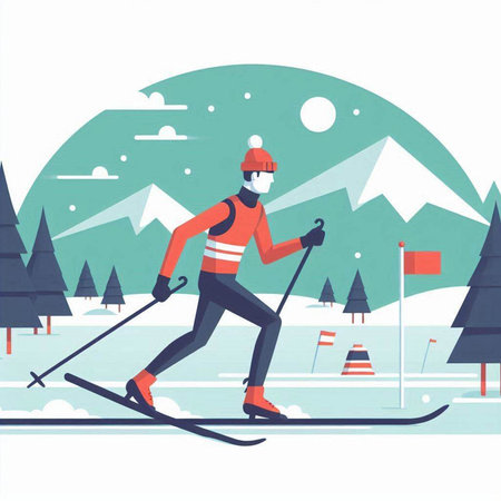 Cross-country skiing. Winter sport. Flat style vector illustration.のイラスト素材