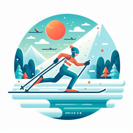 Skiing in the mountains. Winter sport. Vector illustration.のイラスト素材