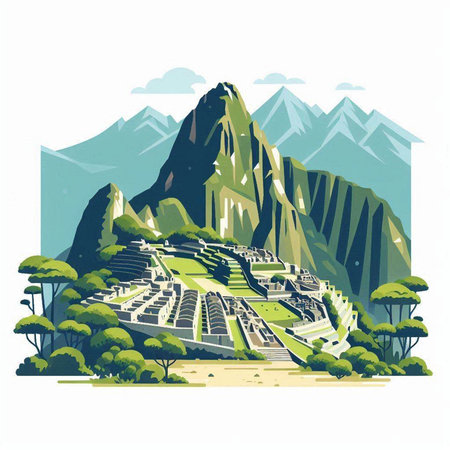 Ancient city of Ollantaytambo in Peru, vector illustrationのイラスト素材