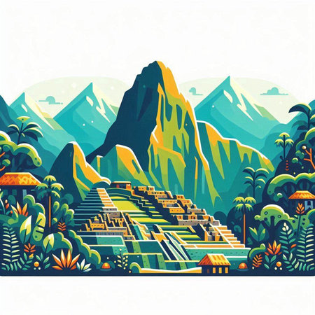Vector illustration of the ancient Inca city of Machu Picchuのイラスト素材