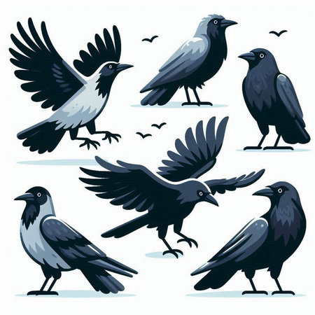 Set of black and white ravens. Vector illustration for your designのイラスト素材