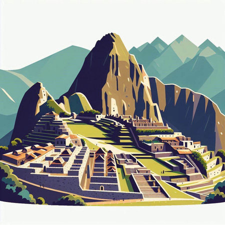 Machu Picchu, Peru, South America. Vector illustration.のイラスト素材