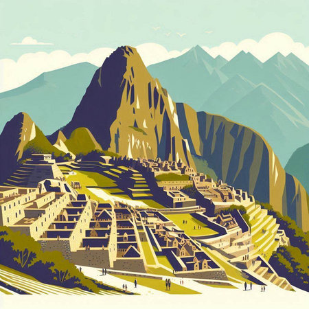 Mountain village in the mountains. Vector illustration. Vintage style.のイラスト素材