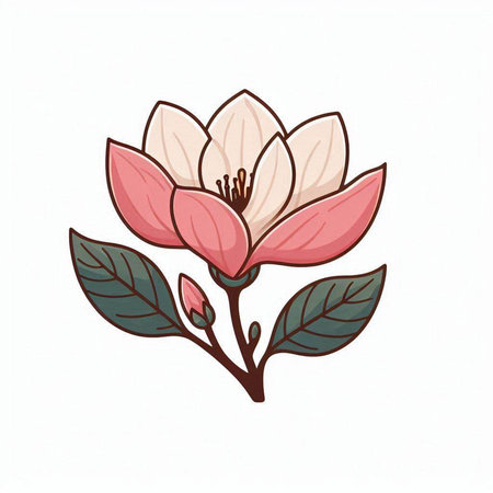 Magnolia flower. Hand drawn vector illustration isolated on white background.のイラスト素材