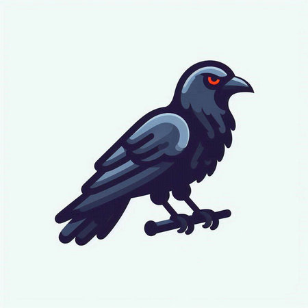 Black crow on a white background. Vector illustration in cartoon style.のイラスト素材