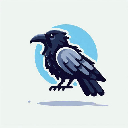 Vector illustration of a crow in a flat style on a blue backgroundのイラスト素材
