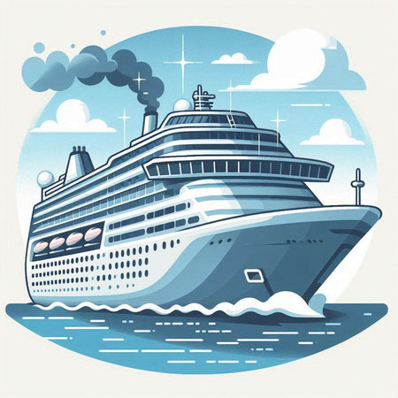 Cruise ship in the sea. Vector illustration. Eps 10.のイラスト素材