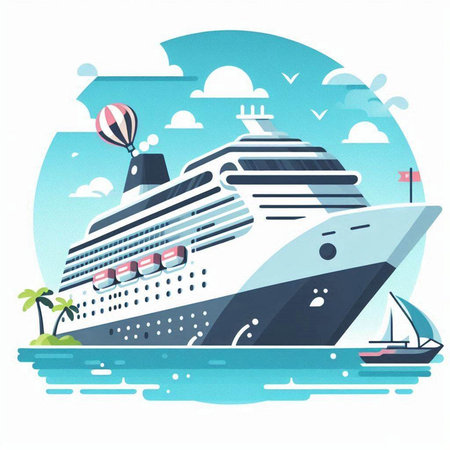 Cruise ship vector illustration. Cruise ship on the sea. Vector illustration.のイラスト素材