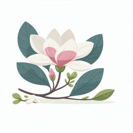 Magnolia flowers isolated on white background. Hand drawn vector illustration.のイラスト素材