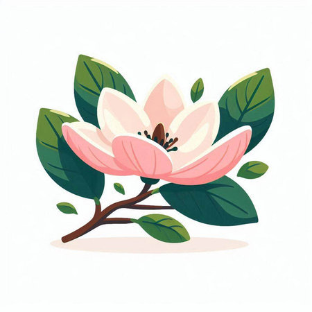 Beautiful magnolia flower. Vector illustration in flat cartoon style.のイラスト素材