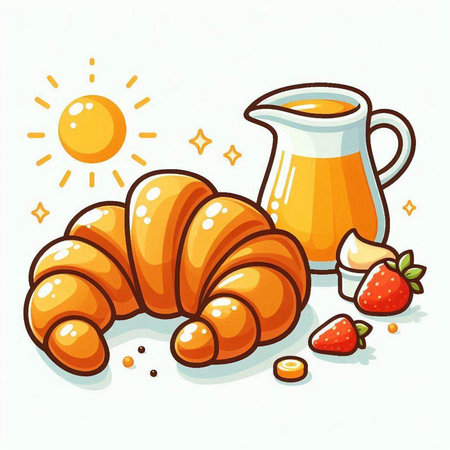 Fresh croissant and milk on white background. Vector illustration.のイラスト素材