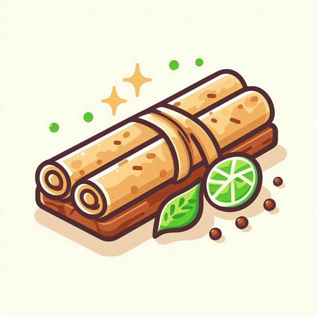 Cinnamon sticks with lime and mint. Vector illustration in cartoon style.のイラスト素材