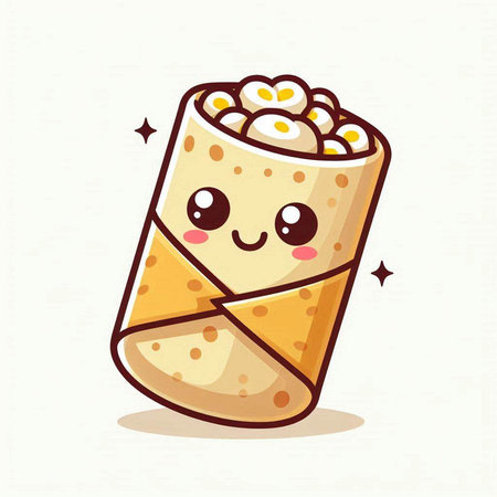 Kawaii rice roll icon with smiling face. Vector illustration.のイラスト素材
