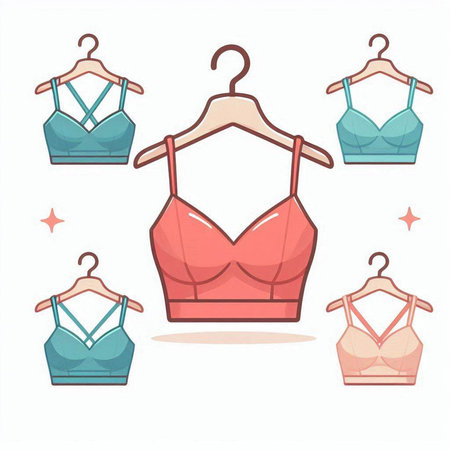 Women's underwear on hangers. Vector illustration in cartoon style.のイラスト素材