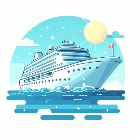 Cruise ship on the background of the sea. Vector illustration.のイラスト素材
