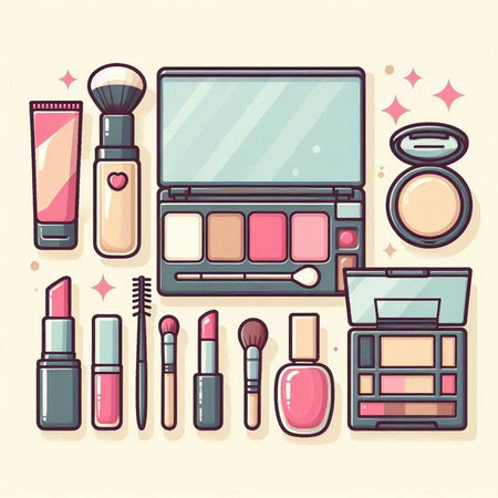 Vector illustration of a set of decorative cosmetics in a flat style.のイラスト素材
