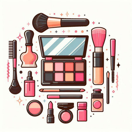 Makeup and cosmetics round composition. Vector illustration in flat style.のイラスト素材