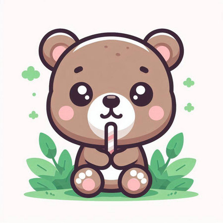 Cute bear holding a lollipop. Vector cartoon illustration.のイラスト素材