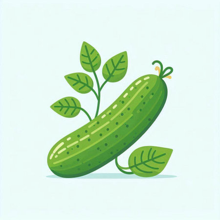 Cucumber with leaves on a white background. Vector illustration.のイラスト素材
