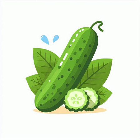 Cucumber vector illustration. Cucumber with leaves isolated on white background.のイラスト素材