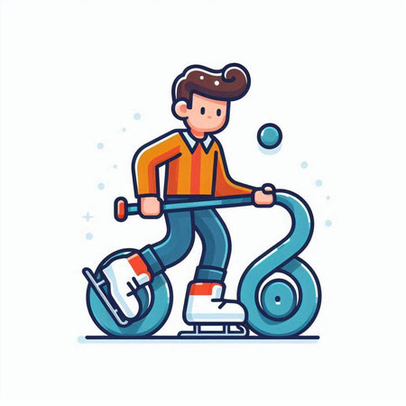 Funny man riding electric scooter. Vector illustration in cartoon styleのイラスト素材