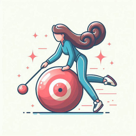 Vector illustration of a girl playing a bowling ball. Cartoon style.のイラスト素材
