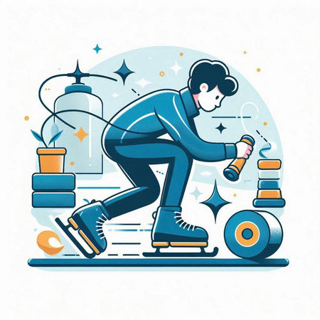 Vector illustration of a man skating on roller skates. Flat style.のイラスト素材