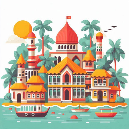 Taj Mahal on the island of Borneo. Vector illustrationのイラスト素材