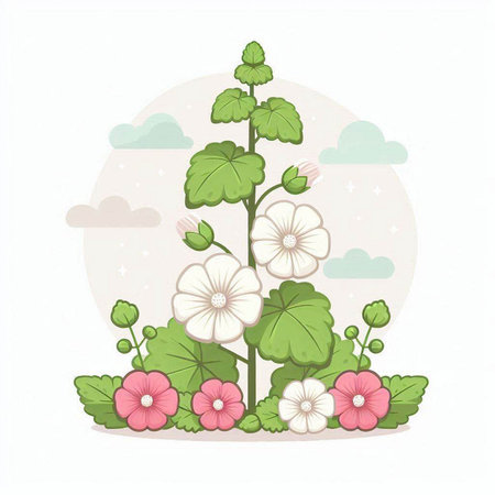 Flowering bush with pink and white flowers. Vector illustration.のイラスト素材